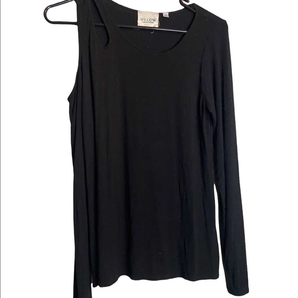 Willow Young Comtemporary Black Cold Shoulder Top Large Longsleeve Soft